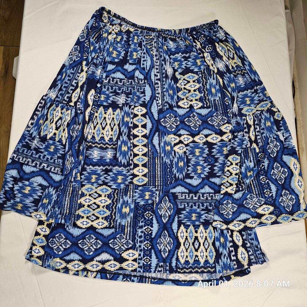 West Loop Blue Boho Peasant Top Medium Off Shoulder Blouse Festival